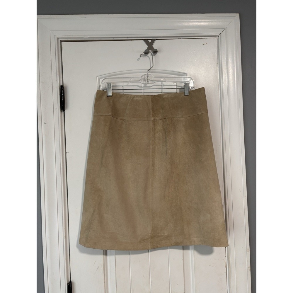 Ann Taylor Loft Suede Leather Skirt Size 12 Beige Lined Pleated‎